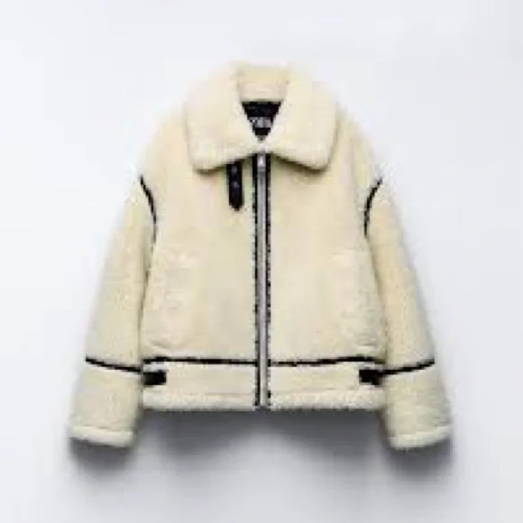 NWT ZARA SHEARLING BIKER JACKET SIZE SMALL - Picture 7 of 12